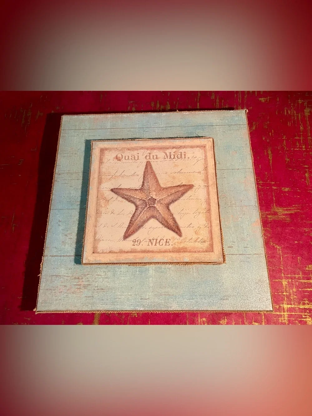 Set of Two Coastal Shell Wall Frames in Light Blue 12x12in